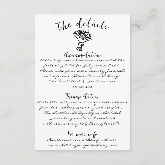 Retro Hand getrokken geschreven unieke bruiloft de Informatiekaartje (Voorkant)