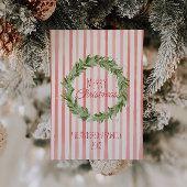 Retro Hand getrokken groene rode kerstkrans Feestdagenkaart