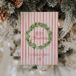 Retro Hand getrokken groene rode kerstkrans Feestdagenkaart