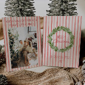 Retro Hand getrokken groene rode kerstkrans Feestdagenkaart