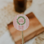 Retro Hand getrokken groene rode kerstkrans Ronde Sticker