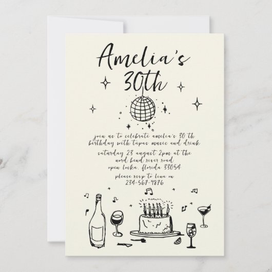 Retro Hand getrokken handgeschreven funky 30 verja Kaart (Voorkant)