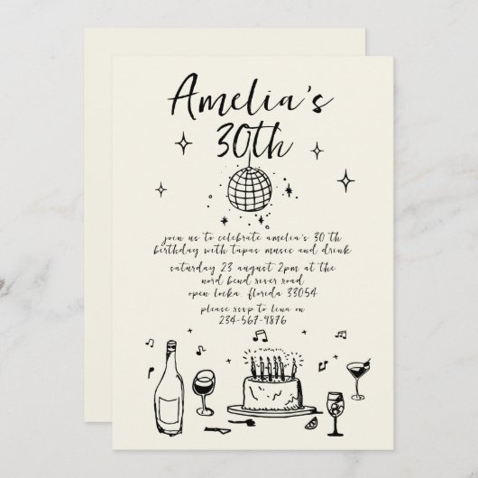 Retro Hand getrokken handgeschreven funky 30 verja Kaart (Voorkant / Achterkant)