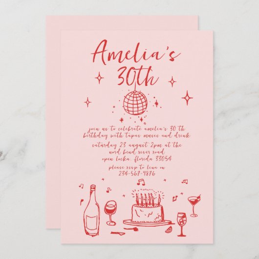 Retro Hand getrokken handgeschreven funky 30 verja Kaart (Voorkant / Achterkant)