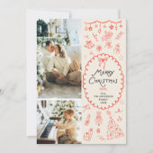 Retro Hand Getrokken Iconen Vrolijk Kerstfeest 2 F Feestdagenkaart (Voorkant)