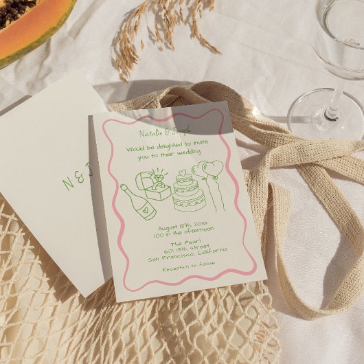 Retro Hand getrokken Kleurrijke Funky Moderne Brui Kaart