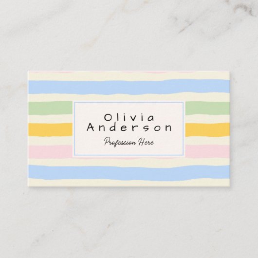 Retro Hand getrokken Kleurrijke Strepen Pastel Boh Visitekaartje (Voorkant)
