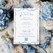 Retro Hand Getrokken Krabbel Blauw & Wit Huwelijk Kaart