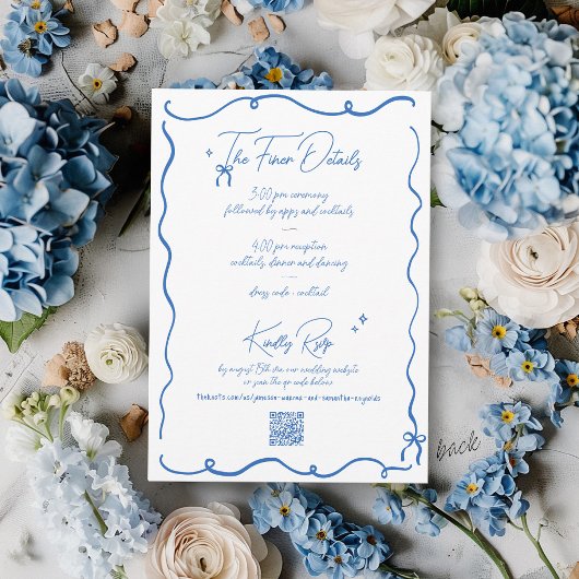 Retro Hand Getrokken Krabbel Blauw & Wit Huwelijk Kaart