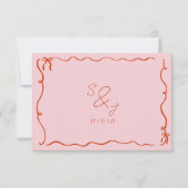 Retro Hand Getrokken Krabbel Roze & Rode bruiloft RSVP Kaartje (Voorkant)