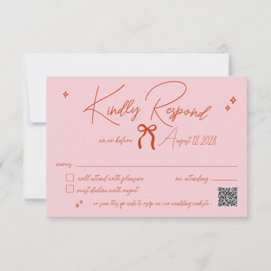 Retro Hand Getrokken Krabbel Roze & Rode bruiloft RSVP Kaartje (Achterkant)