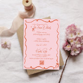 Retro Hand Getrokken Krabbel Roze & Rood Funky Wed Kaart