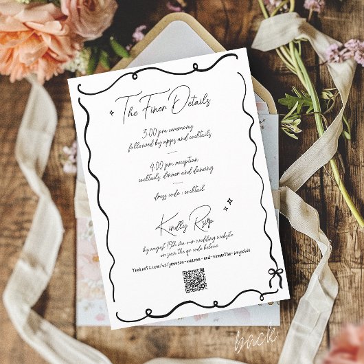 Retro Hand Getrokken Krabbel Zwart & Wit Trouwen Kaart