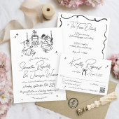 Retro Hand Getrokken Krabbel Zwart & Wit Trouwen RSVP Kaartje