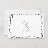 Retro Hand Getrokken Krabbel Zwart & Wit Trouwen RSVP Kaartje (Voorkant)