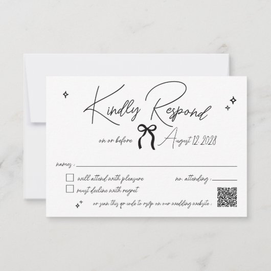 Retro Hand Getrokken Krabbel Zwart & Wit Trouwen RSVP Kaartje (Achterkant)