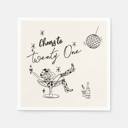 Retro Hand getrokken Kust Koe Meisje 21e Verjaarda Servet (Voorkant)