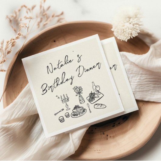 Retro Hand getrokken Leuke Verjaardag Quirky Diner Servet