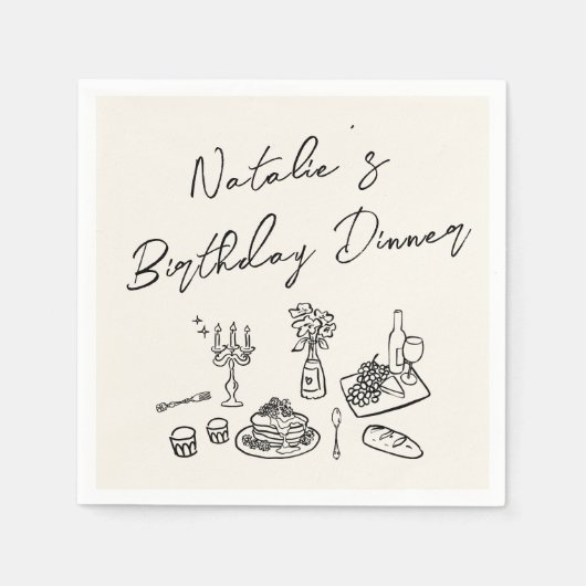 Retro Hand getrokken Leuke Verjaardag Quirky Diner Servet (Voorkant)