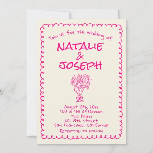 Retro Hand getrokken Levendige Roze Foto QR Code H Kaart (Voorkant)