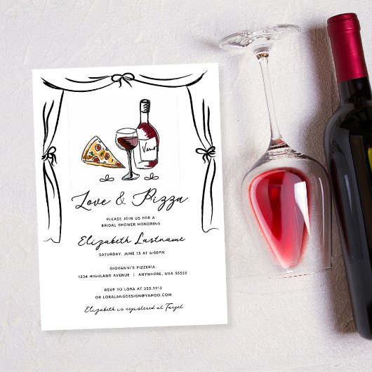 Retro Hand getrokken liefde en Pizza Vrijgezellenf Kaart