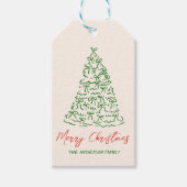 Retro  Hand Getrokken Linten Boom Kerst Cadeaulabel (Voorkant)