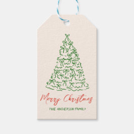 Retro  Hand Getrokken Linten Boom Kerst Cadeaulabel