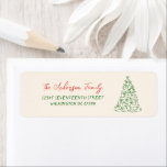 Retro  Hand Getrokken Linten Boom Kerst Etiket<br><div class="desc">Zoals u ziet,  is het ontwerp voorzien van een unieke groene hand gemaakt en getekende kerstboom gemaakt van linten. Met rode hand geschreven typografie van je familie. En uw handgeschreven groene retouradres. Dat is aanpasbaar.</div>