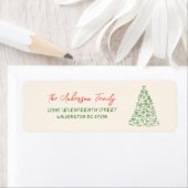 Retro  Hand Getrokken Linten Boom Kerst Etiket (Insitu)