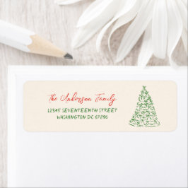 Retro  Hand Getrokken Linten Boom Kerst Etiket