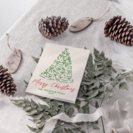 Retro  Hand Getrokken Linten Boom Kerst Feestdagen Kaart