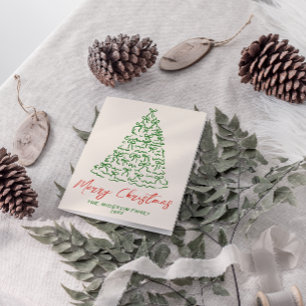 Retro  Hand Getrokken Linten Boom Kerst Feestdagen Kaart