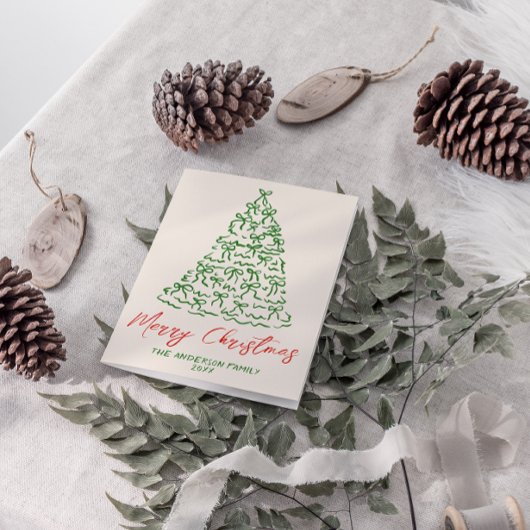 Retro  Hand Getrokken Linten Boom Kerst Feestdagen Kaart