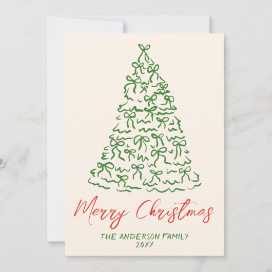 Retro Hand Getrokken Linten Boom Kerst Feestdagenkaart (Voorkant)