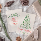 Retro  Hand Getrokken Linten Boom Kerst Feestdagenkaart