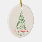 Retro  Hand Getrokken Linten Boom Kerst Keramisch Ornament (Rechts)