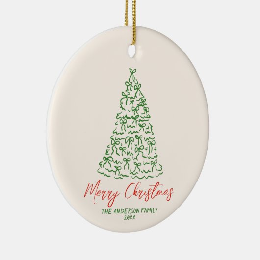 Retro  Hand Getrokken Linten Boom Kerst Keramisch Ornament (Rechts)