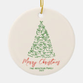 Retro  Hand Getrokken Linten Boom Kerst Keramisch Ornament (Voorkant)