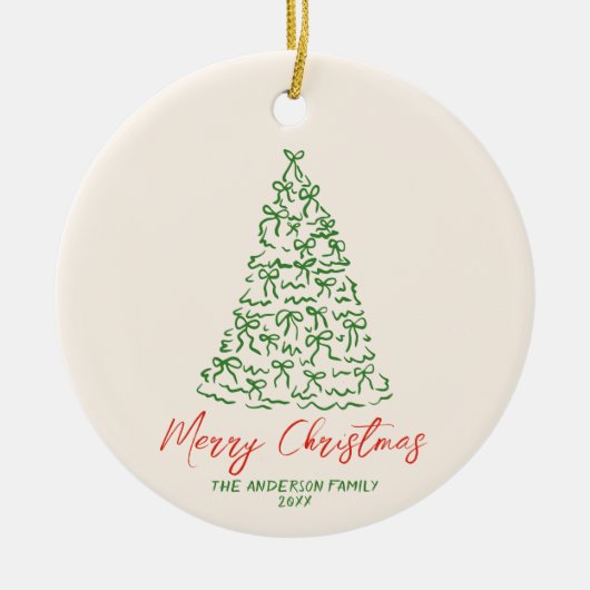 Retro  Hand Getrokken Linten Boom Kerst Keramisch Ornament (Voorkant)