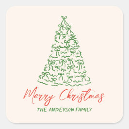 Retro  Hand Getrokken Linten Boom Kerst Vierkante Sticker