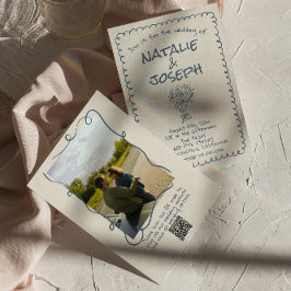 Retro Hand Getrokken Marine blauw QR Code Foto Huw Kaart