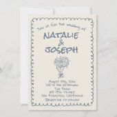 Retro Hand Getrokken Marine blauw QR Code Foto Huw Kaart (Voorkant)