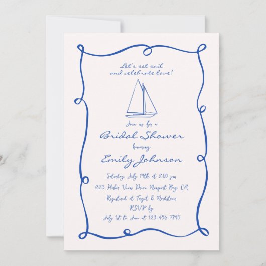 Retro Hand getrokken Nautische Zeilboot Vrijgezell Kaart (Voorkant)