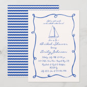 Retro Hand getrokken Nautische Zeilboot Vrijgezell Kaart (Voorkant / Achterkant)