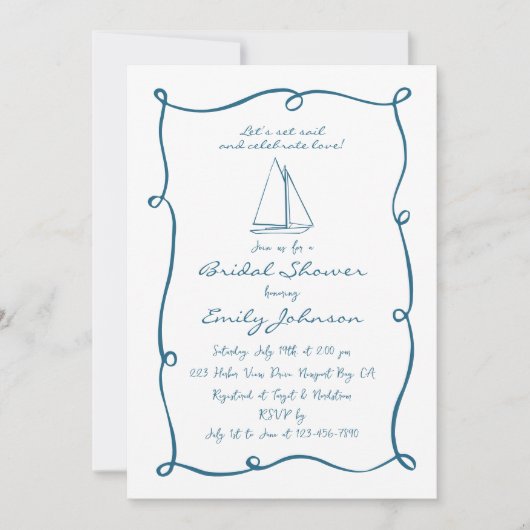 Retro Hand getrokken Nautische Zeilboot Vrijgezell Kaart (Voorkant)