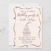 Retro Hand getrokken Paarse Wavy 70s verjaardagsfe Kaart (Voorkant)