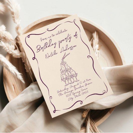 Retro Hand getrokken Paarse Wavy 70s verjaardagsfe Kaart