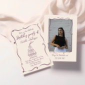 Retro Hand getrokken Paarse Wavy Foto Verjaardagsf Kaart