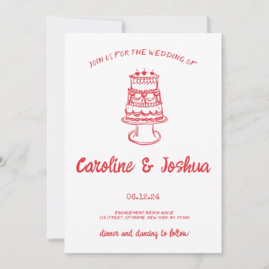 Retro Hand getrokken rode eigenzinnige taart Moder Feestdagenkaart (Voorkant)