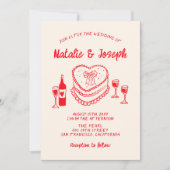 Retro Hand getrokken rode eigenzinnige taart Moder Kaart (Voorkant)